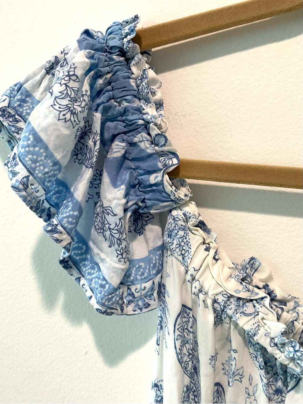 Boho Hi Low Maxi Dress Blue White Floral Ruffle Small Cottagecore - Picture 5 of 9
